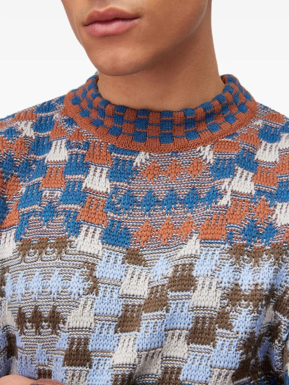 RETORI Trui met argyle-patroon en scheerwol Blauw