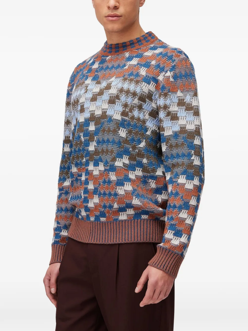 RETORI Trui met argyle-patroon en scheerwol Blauw