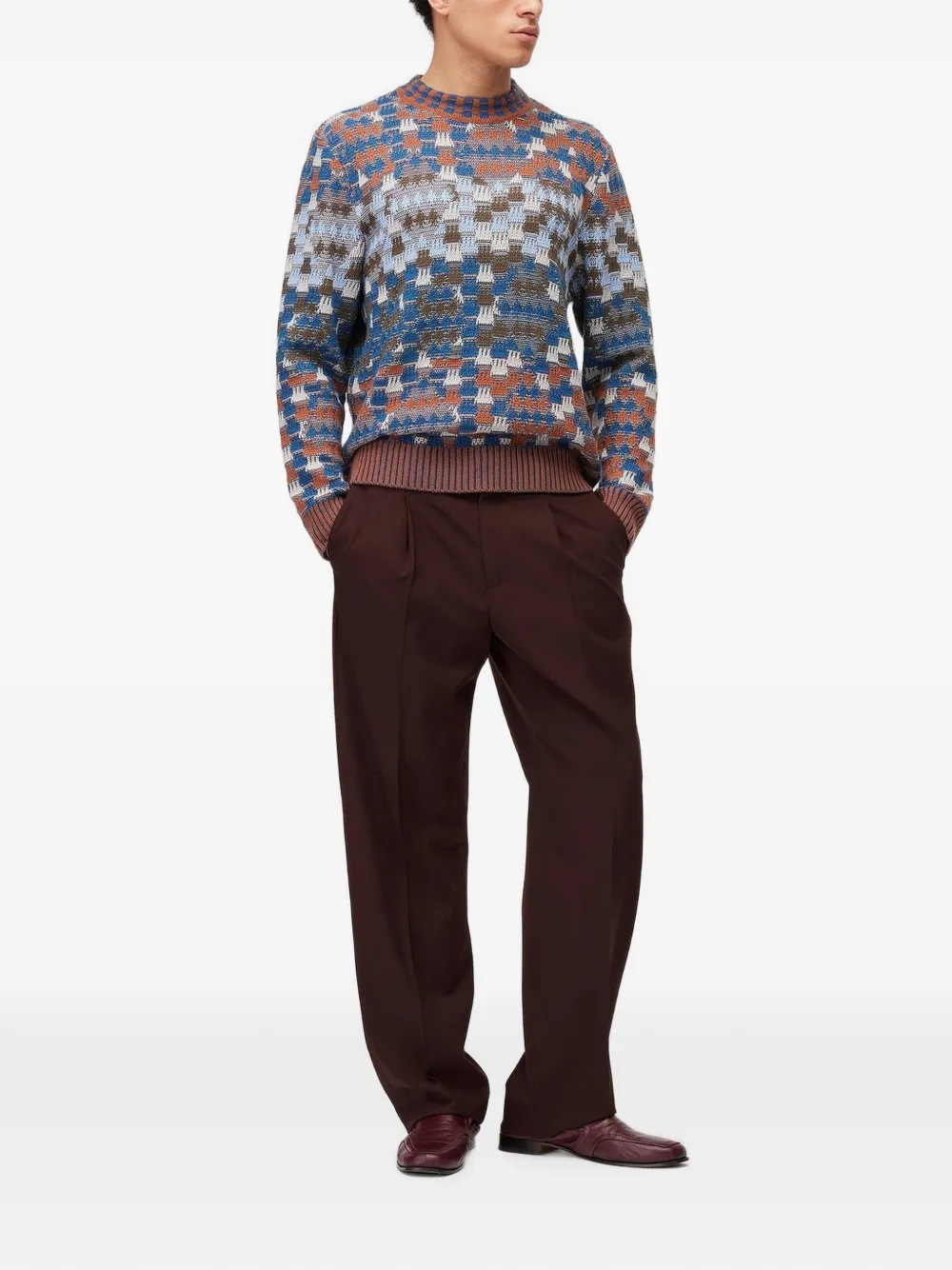 RETORI Trui met argyle-patroon en scheerwol Blauw