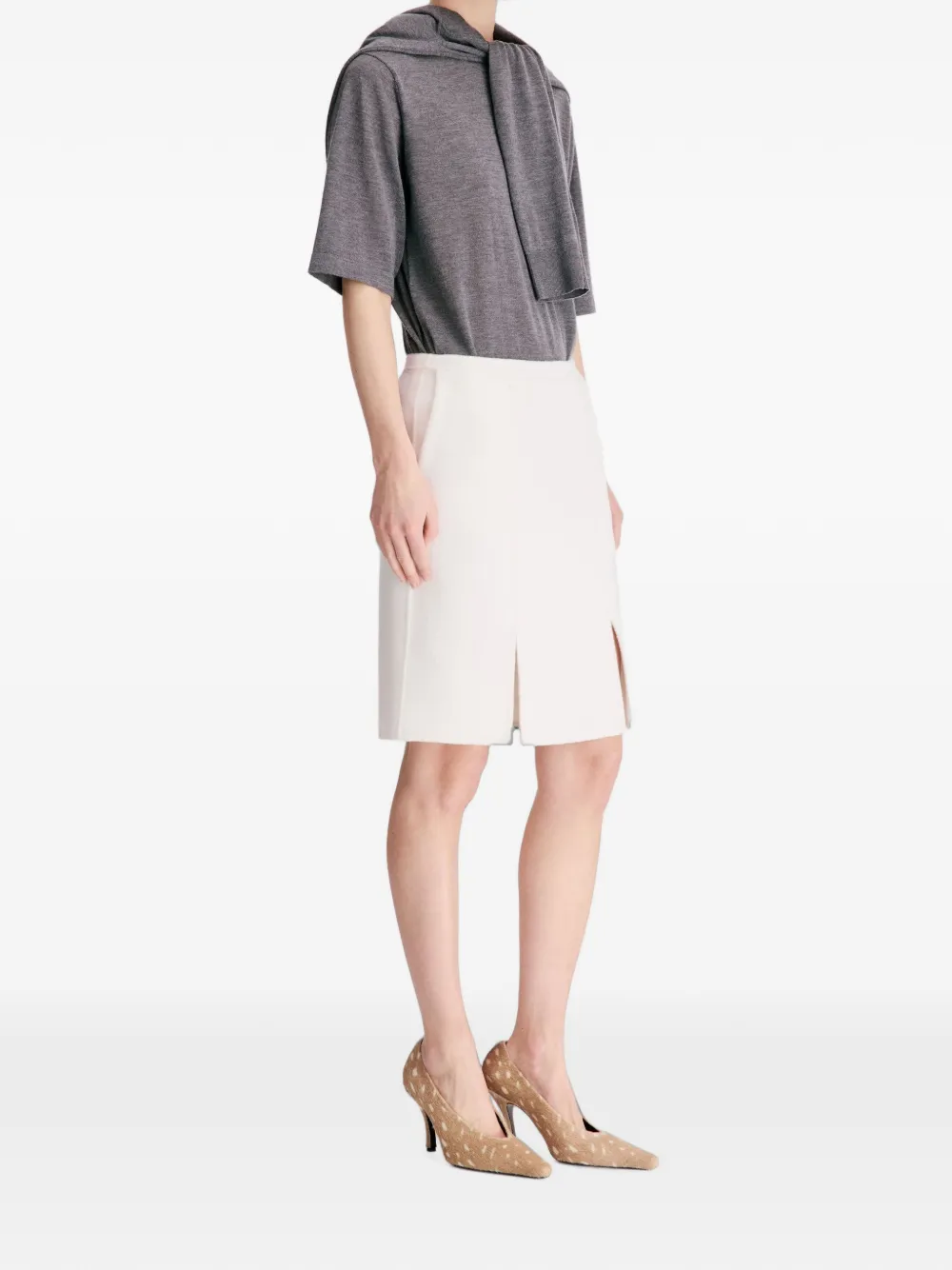 LouLou de Saison Judy wollen straight midi-rok met dubbele split Beige