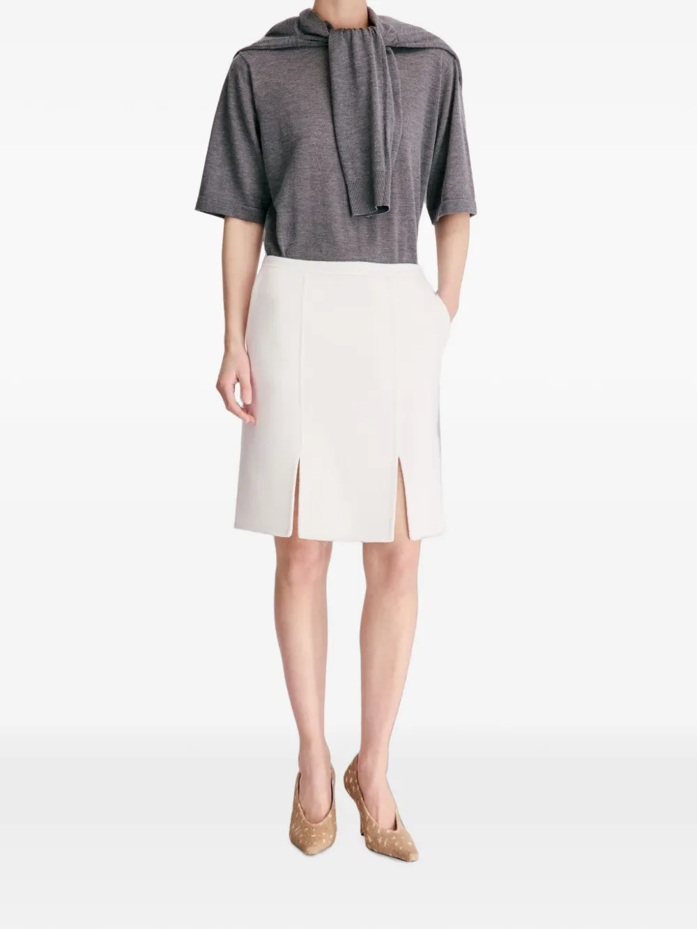 LouLou de Saison Judy wollen straight midi-rok met dubbele split Beige