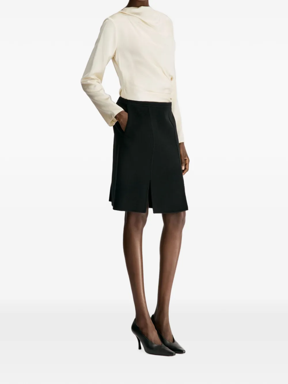 LouLou de Saison Judy wollen straight midi-rok met dubbele split Zwart