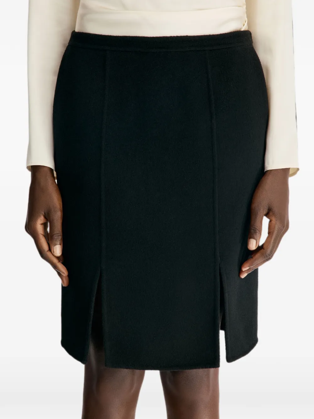 LouLou de Saison Judy wollen straight midi-rok met dubbele split Zwart