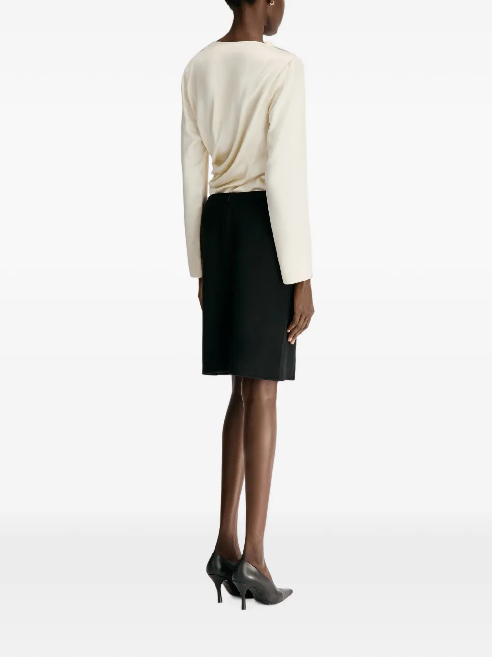 LouLou de Saison Judy wollen straight midi-rok met dubbele split Zwart