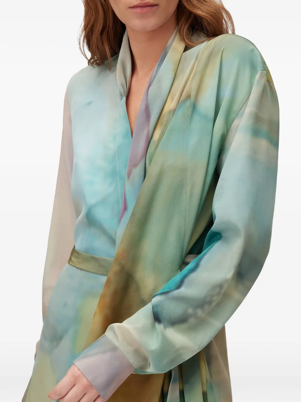 RETORI Jurk met sjaaldetail en print Blauw