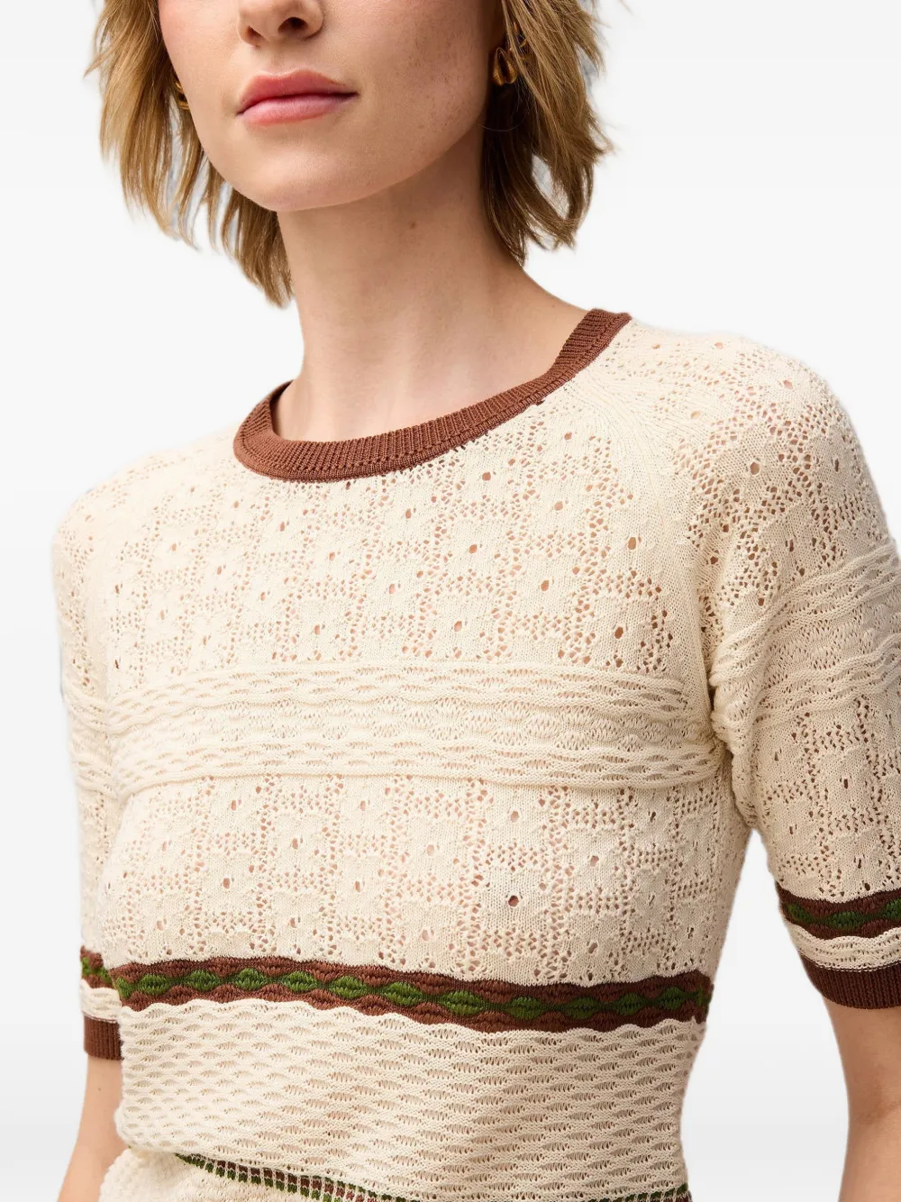 RETORI Gebreid T-shirt met stiksels Beige