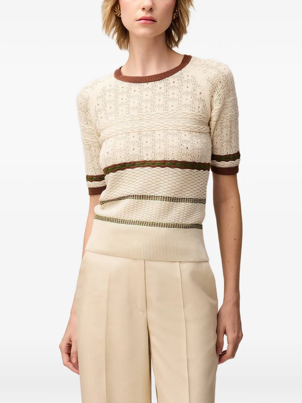 RETORI Gebreid T-shirt met stiksels Beige