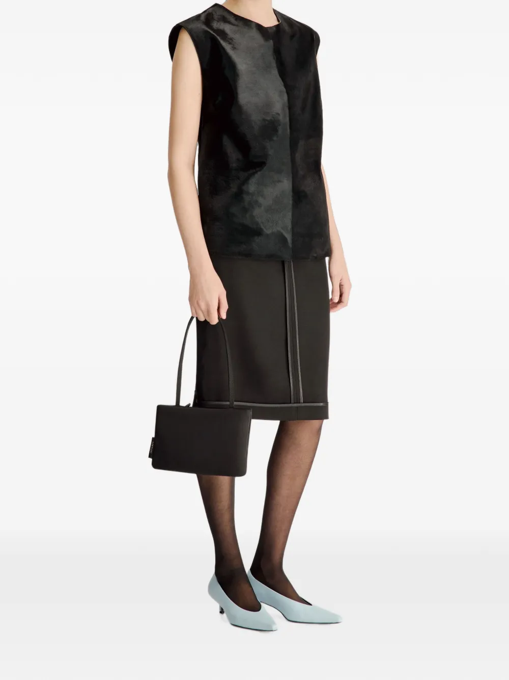 LouLou de Saison Juni mouwloze leren blouse Zwart