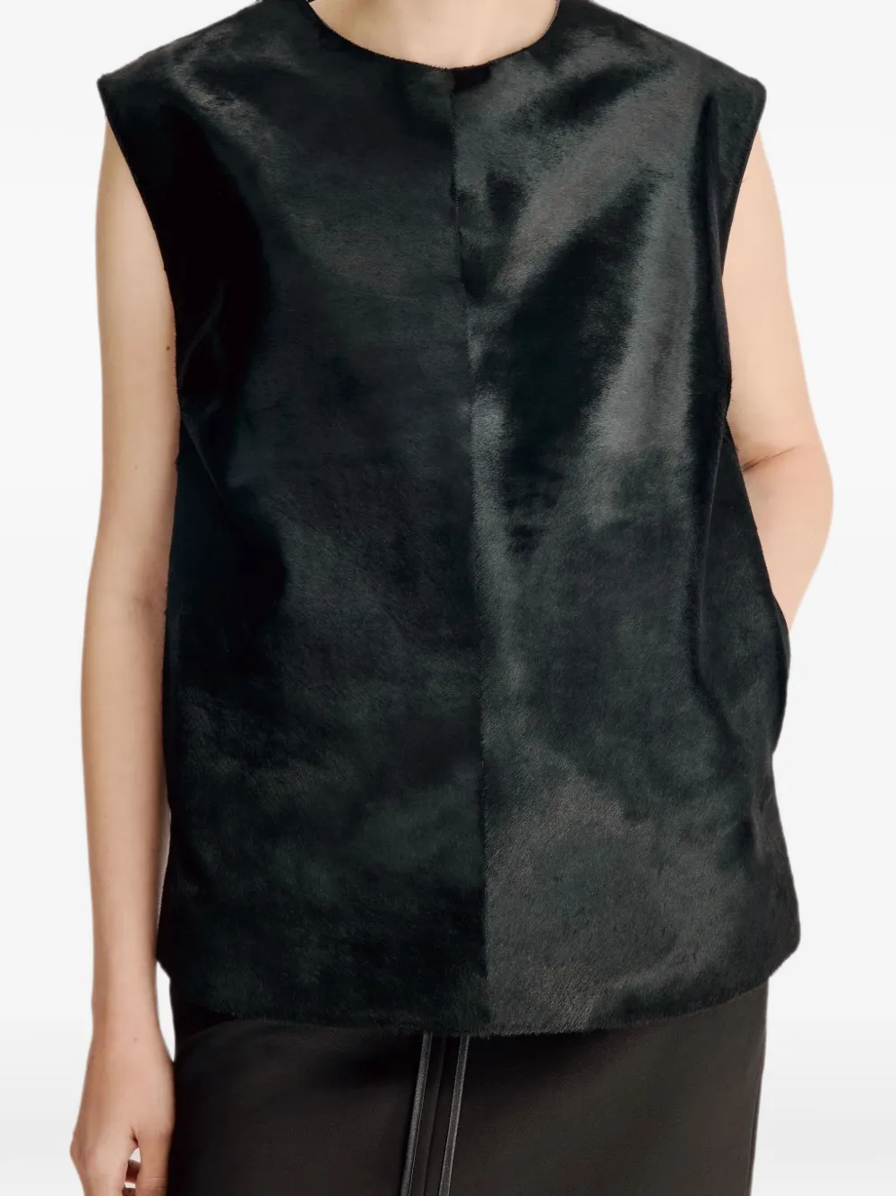 LouLou de Saison Juni mouwloze leren blouse Zwart