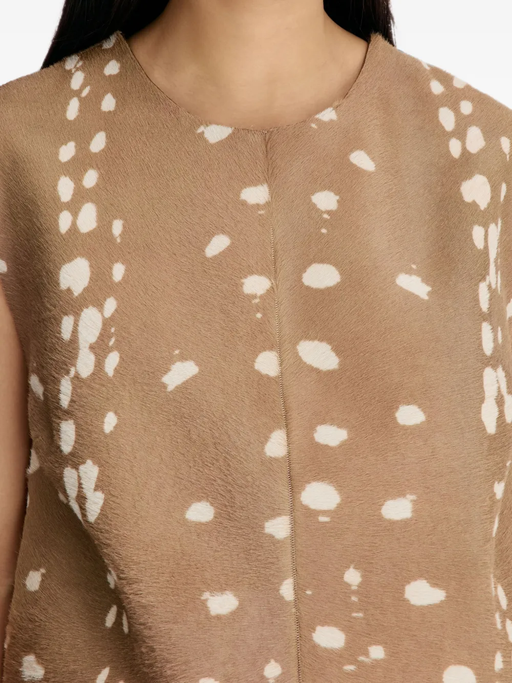 LouLou de Saison Kena mouwloze leren blouse met hertenprint Bruin