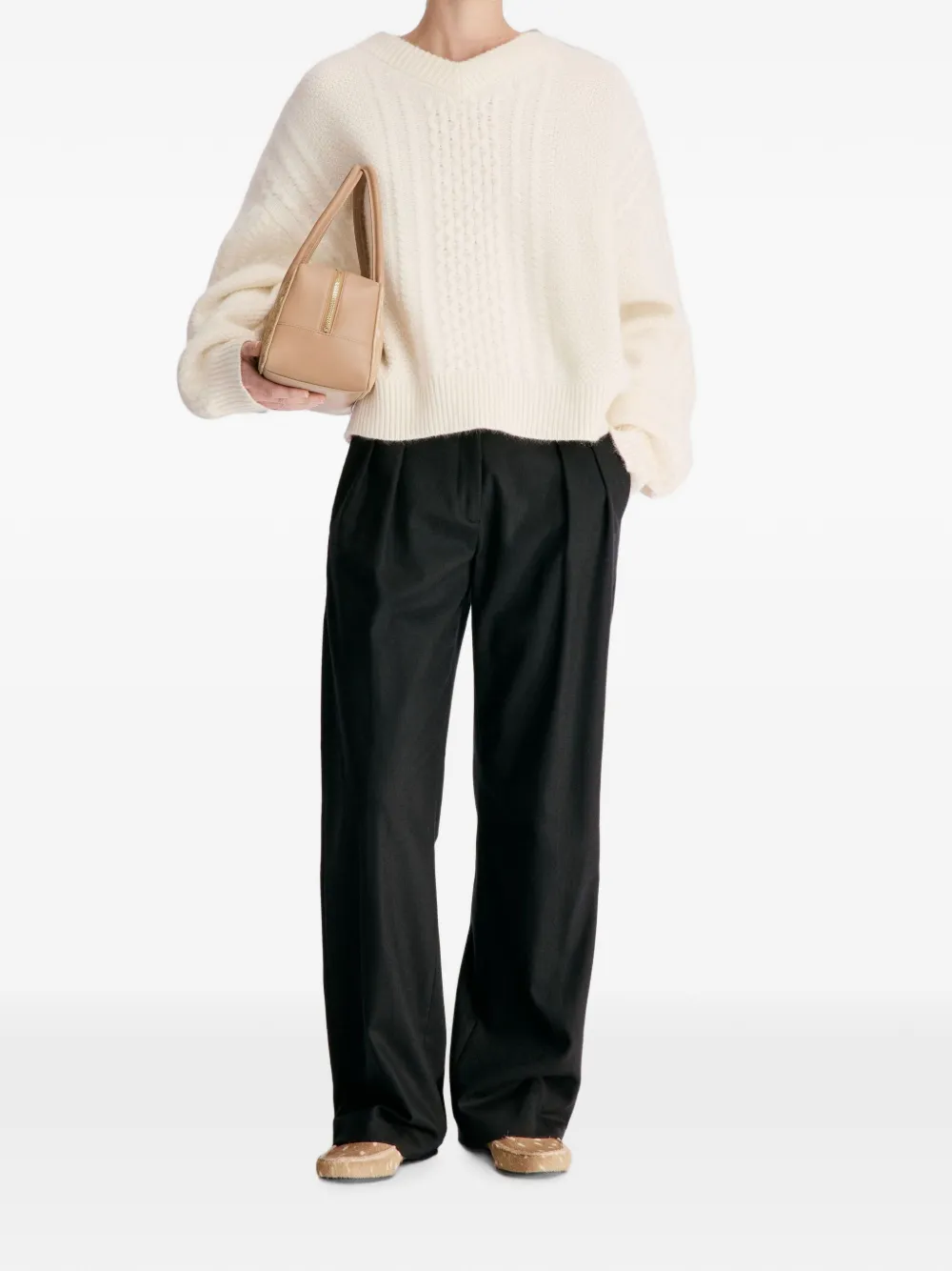 LouLou de Saison Lucio kabelgebreide wollen trui Beige