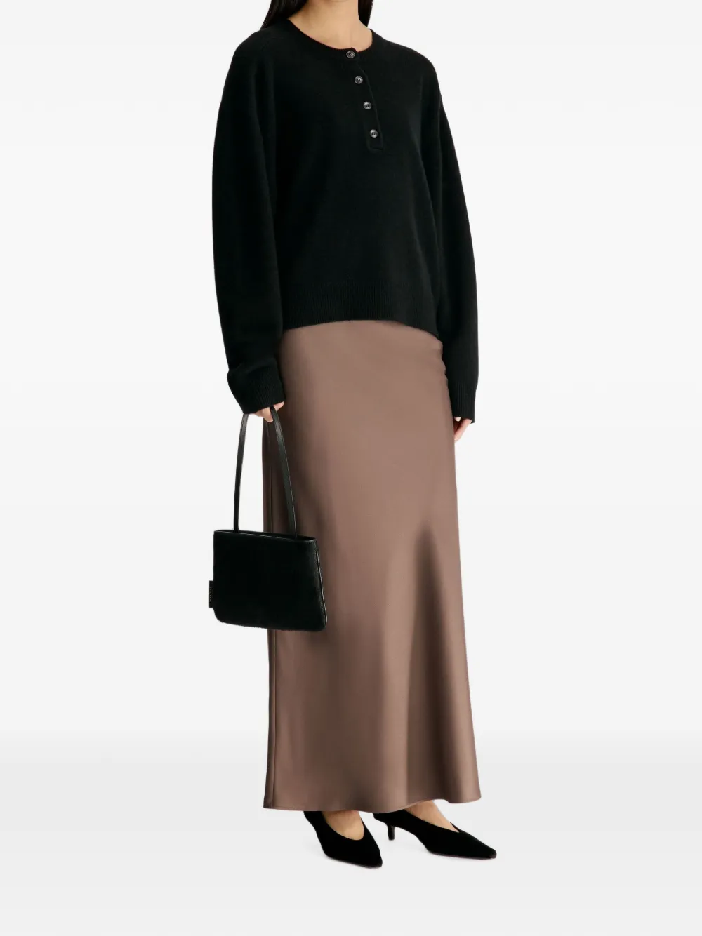 LouLou de Saison Malo oversized kasjmier henley trui Zwart