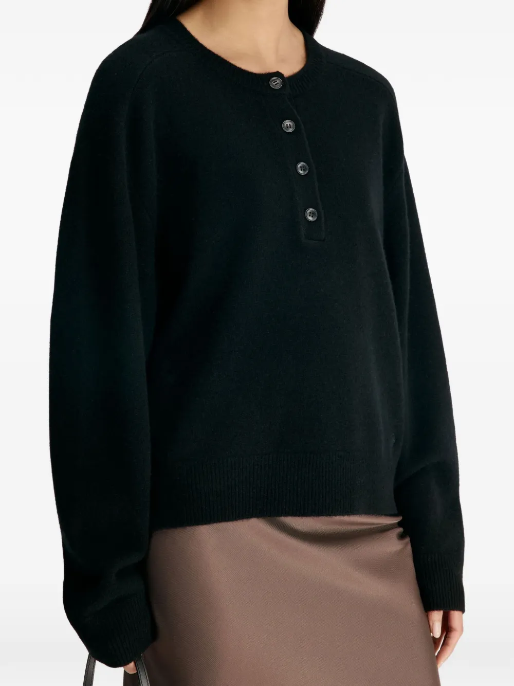 LouLou de Saison Malo oversized kasjmier henley trui Zwart