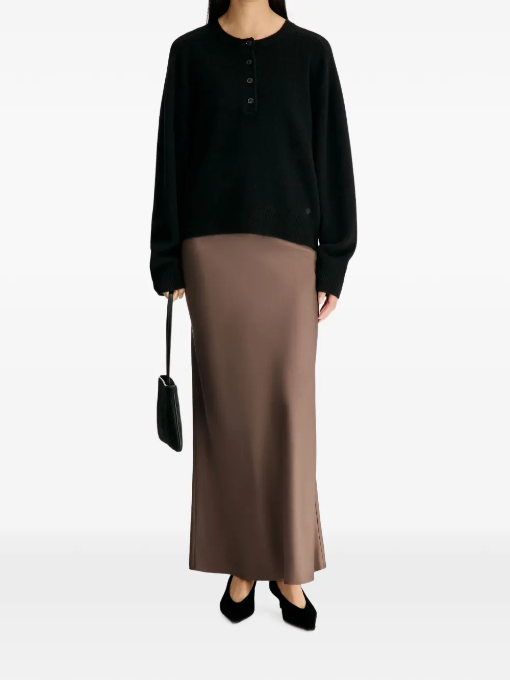 LouLou de Saison Malo oversized kasjmier henley trui Zwart