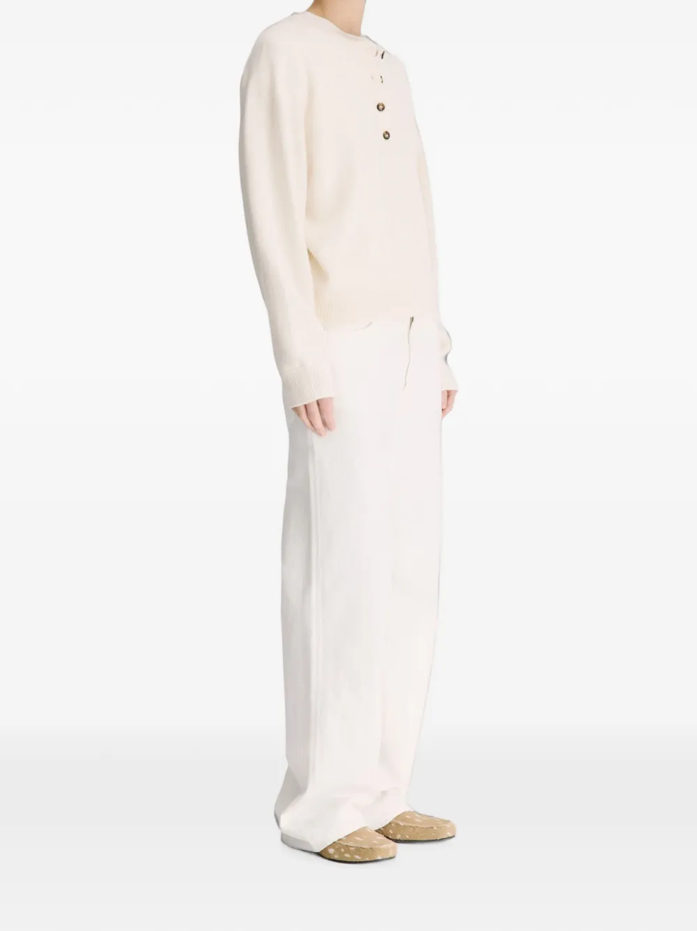 LouLou de Saison Malo oversized kasjmier henley trui Beige