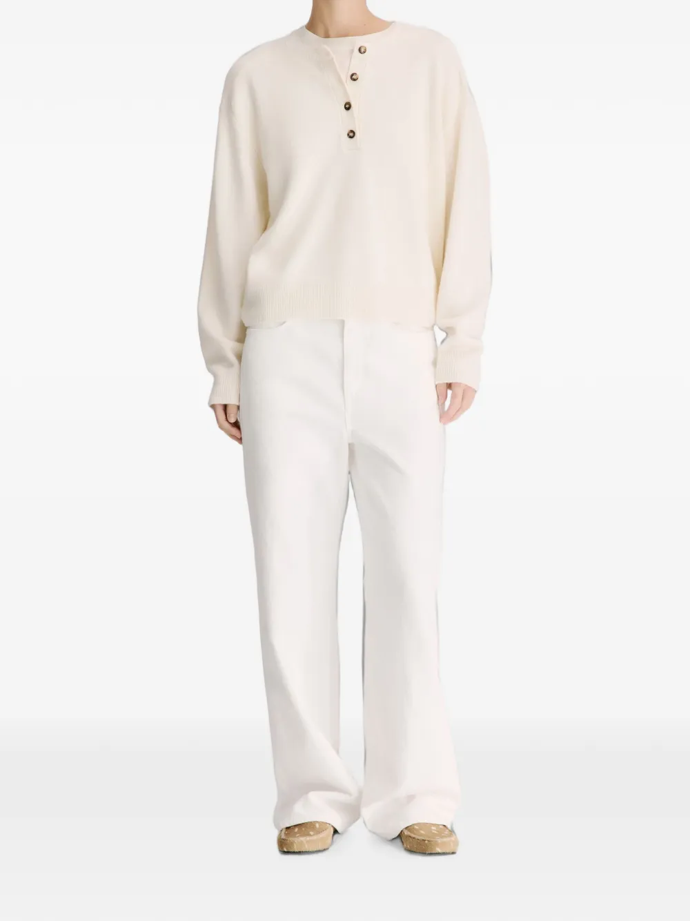 LouLou de Saison Malo oversized kasjmier henley trui Beige