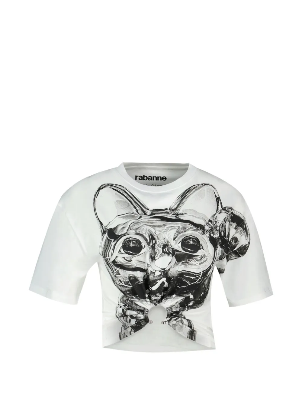 Rabanne graphic-print gathered-detail T-shirt - Bianco