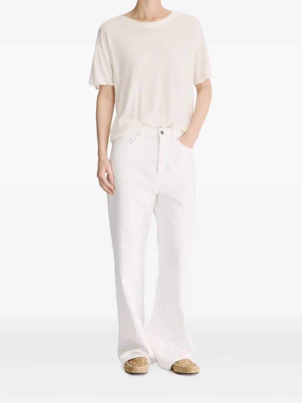 LouLou de Saison Mico jeans met wijde pijpen Beige