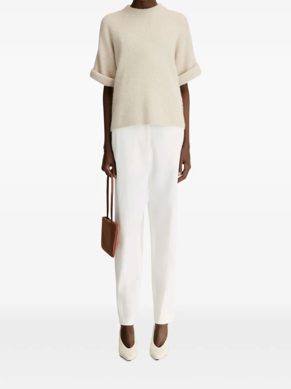 LouLou de Saison Tamia trui met opgerolde mouwen Beige