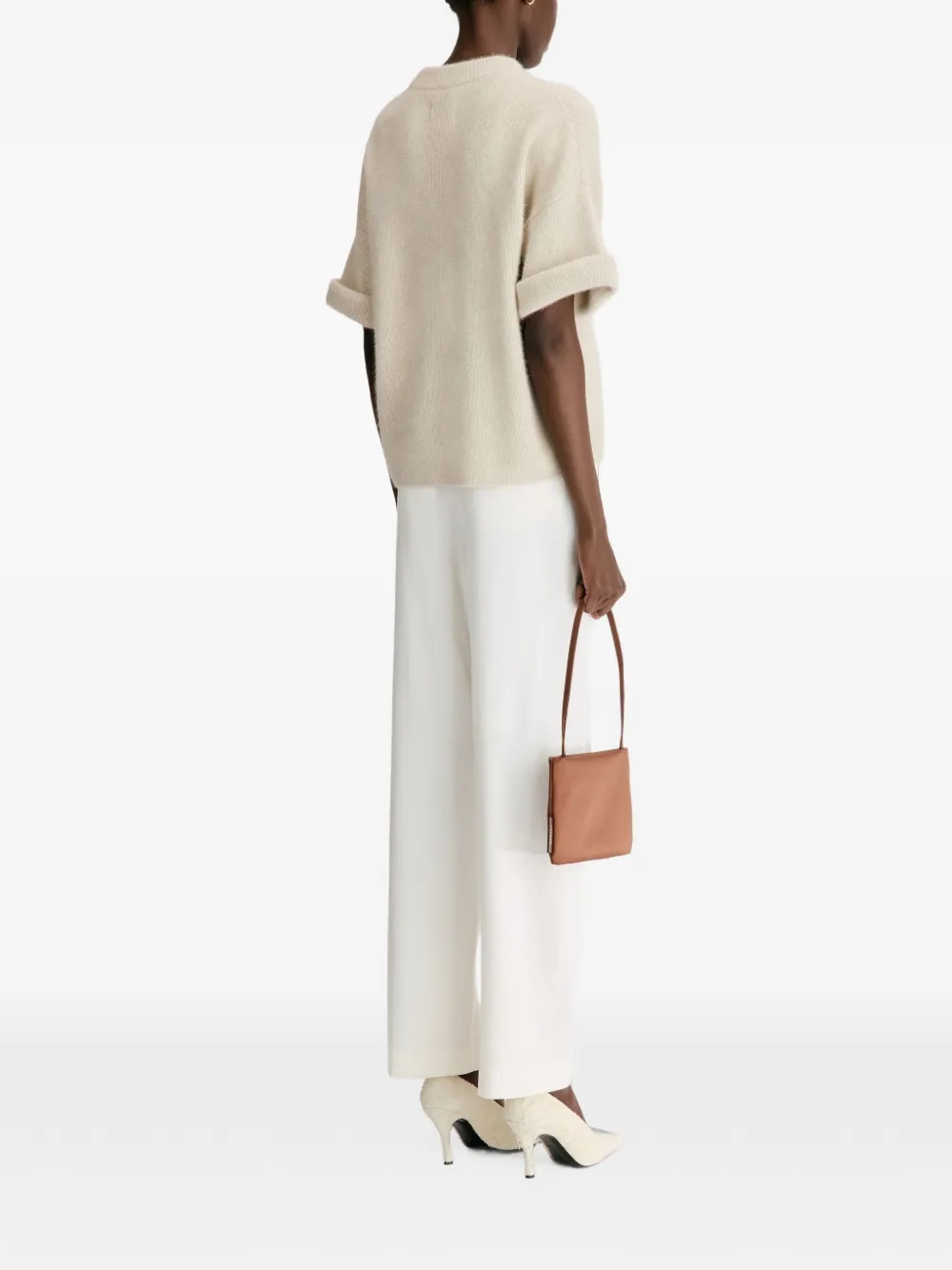 LouLou de Saison Tamia trui met opgerolde mouwen Beige