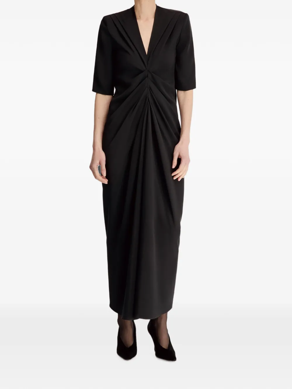 LouLou de Saison Willa maxi-jurk met gesmockt-detail Zwart