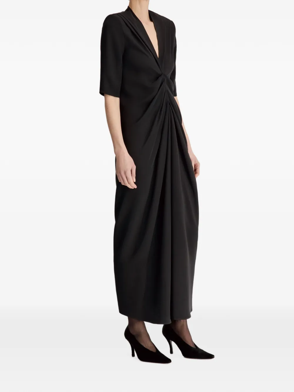 LouLou de Saison Willa maxi-jurk met gesmockt-detail Zwart