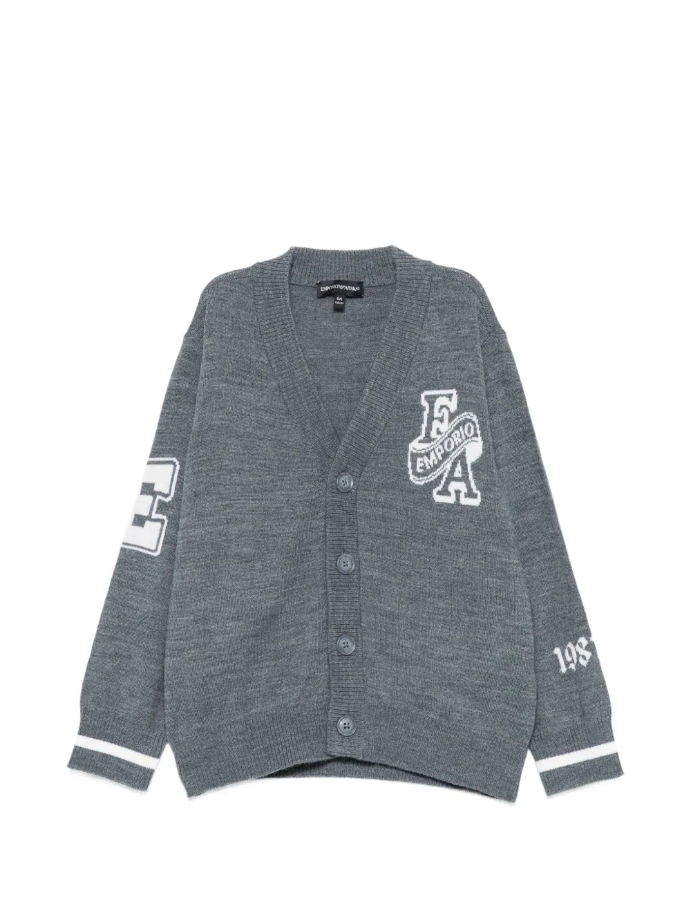 Emporio Armani Kids logo-intarsia button-up cardigan - Grigio