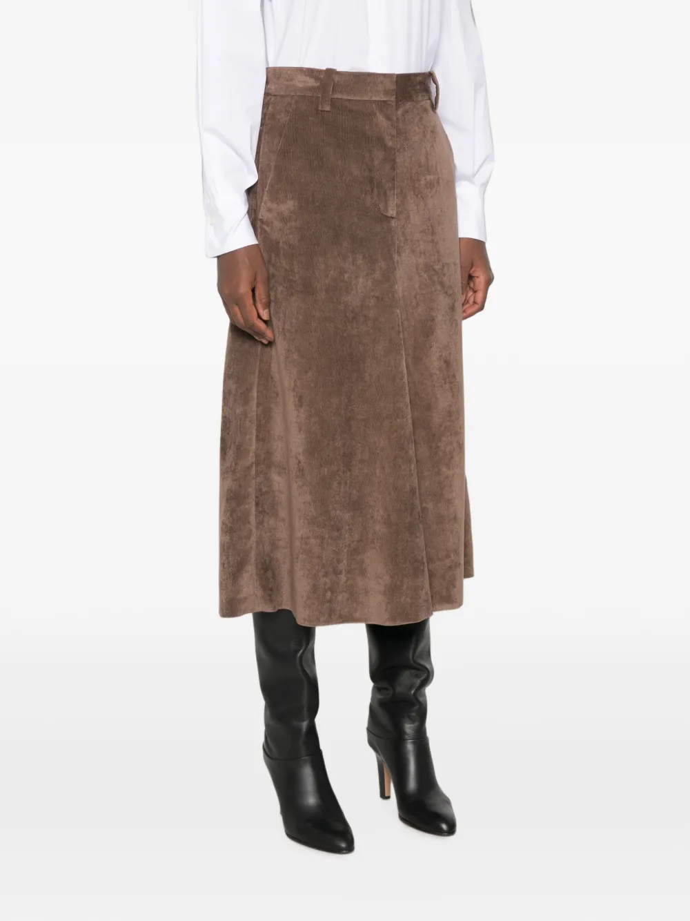 Brunello Cucinelli Ribfluwelen rok met A-lijn Bruin