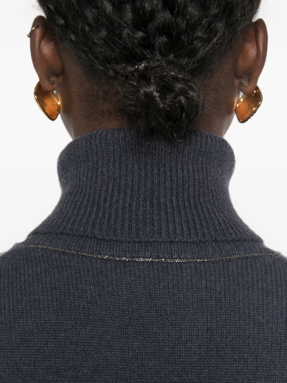 Brunello Cucinelli Trui met hoge hals en monili-ketting Zwart