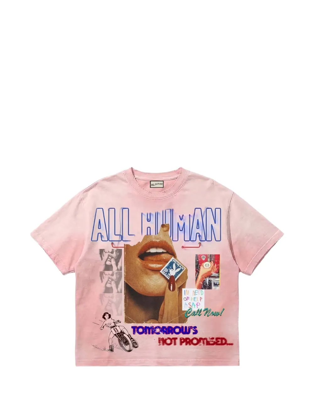 ALL HUMAN graphic-print washed T-shirt - Rosa