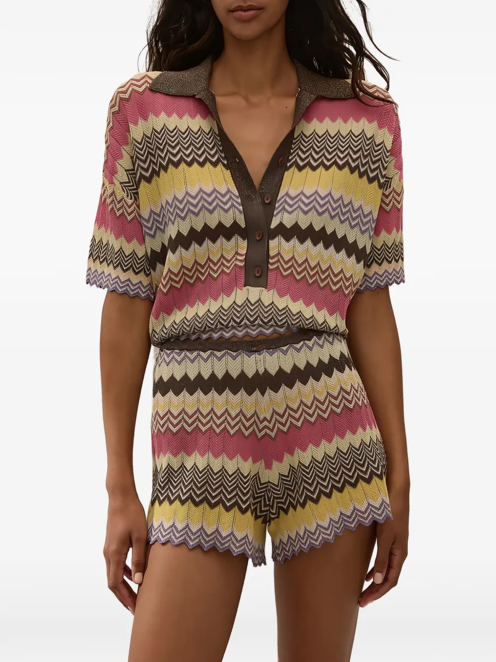 Faithfull Raya Zigzag-knit Polo Shirt In Pink
