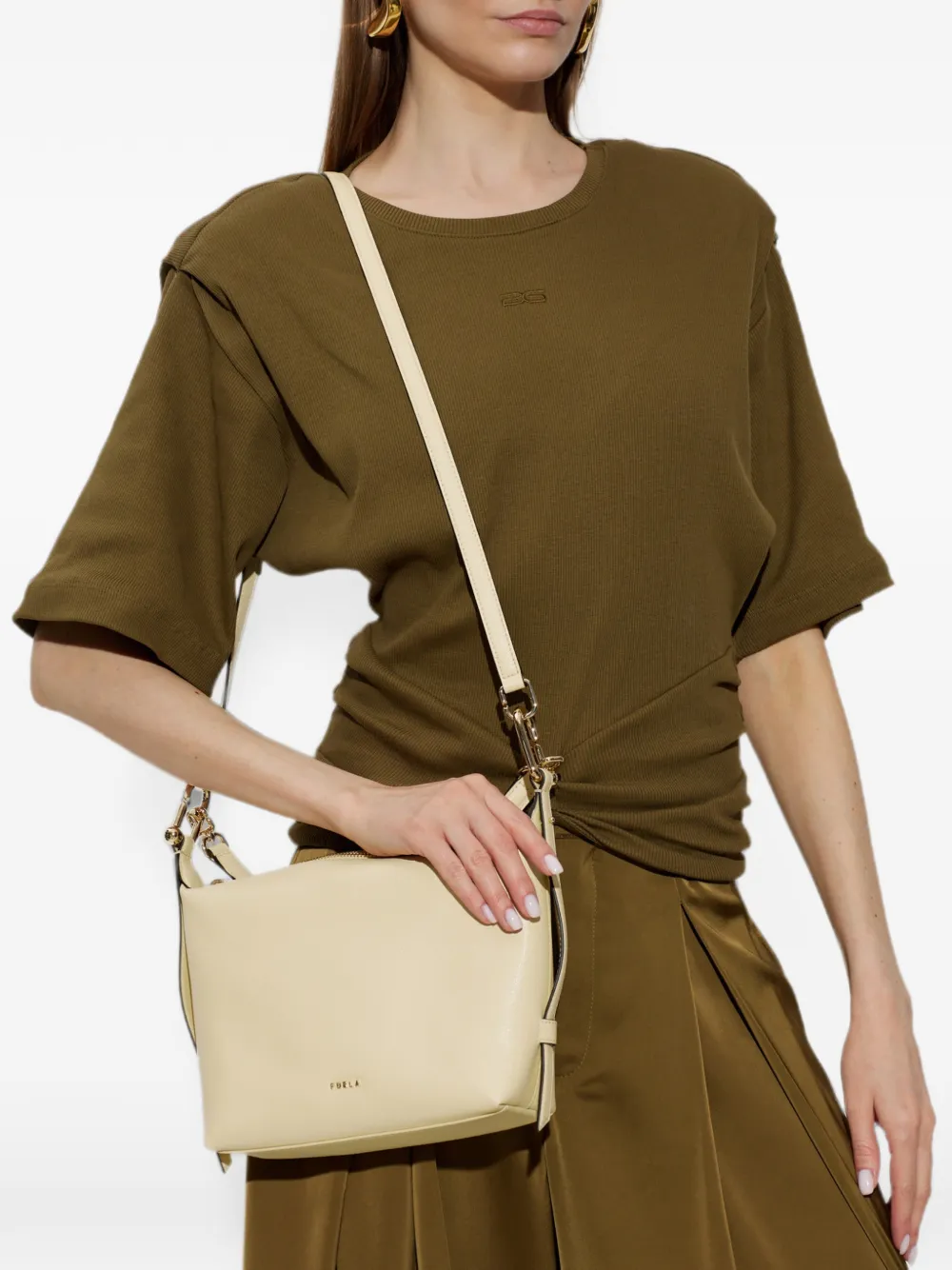 Furla Tonie leren mini-shopper Geel