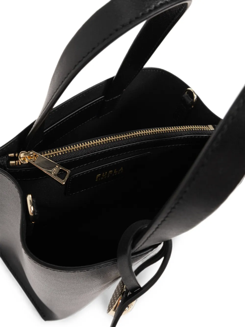 Furla Kleine Divide leren shopper met logoprint Zwart
