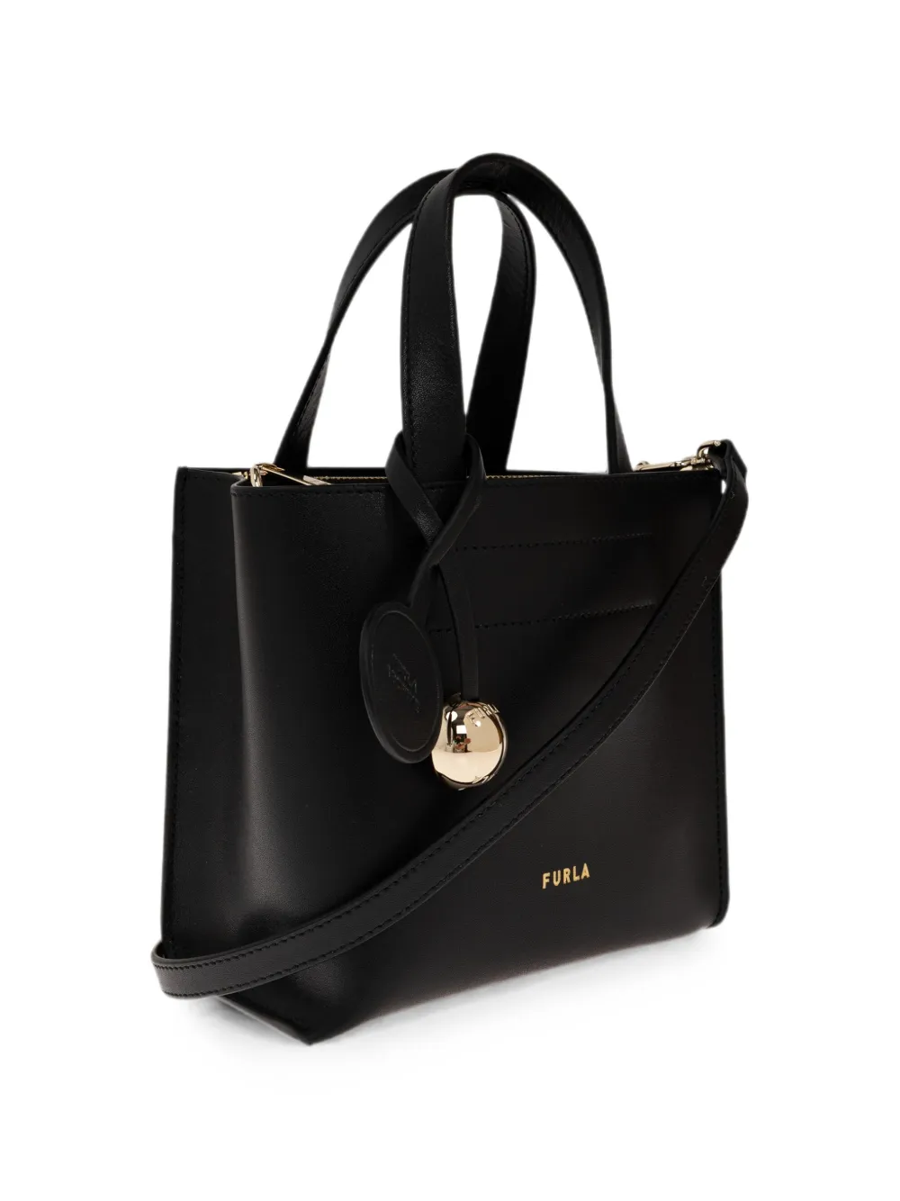 Furla Kleine Divide leren shopper met logoprint Zwart
