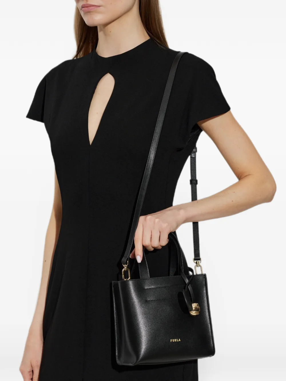 Furla Kleine Divide leren shopper met logoprint Zwart
