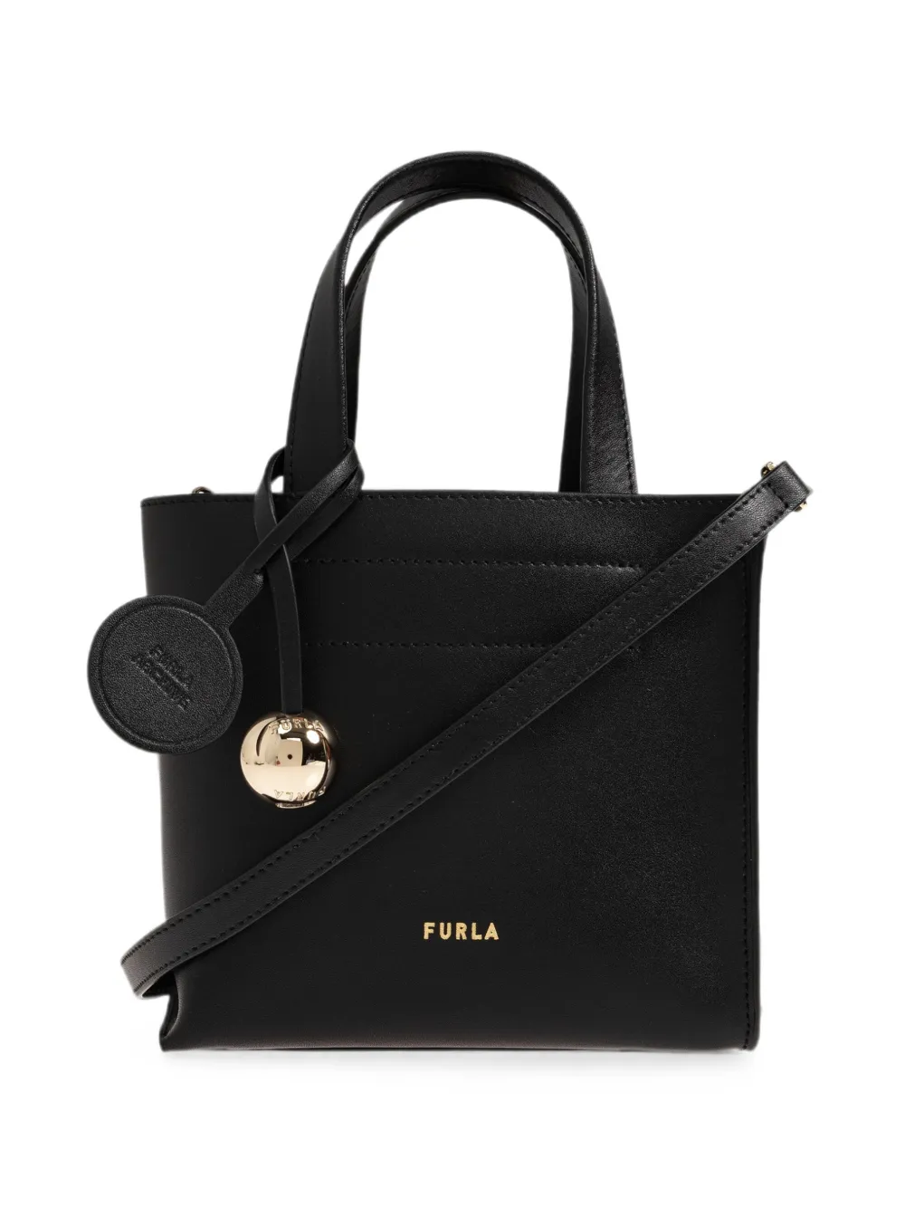 Furla mini Divide logo-lettering leather tote bag - Nero