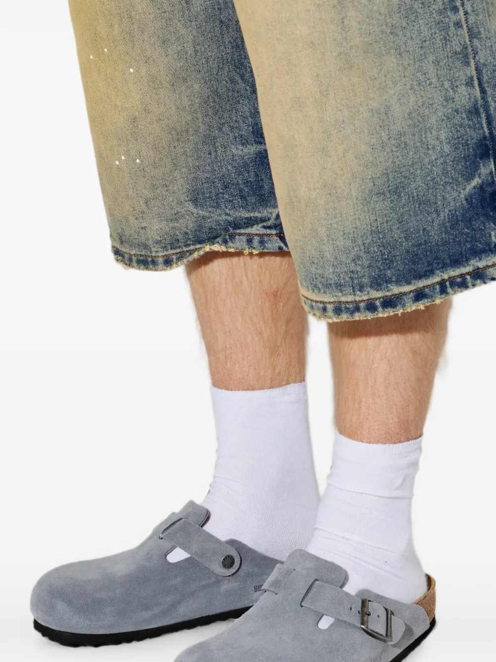 Birkenstock Boston suède muiltjes met gespsluiting Grijs