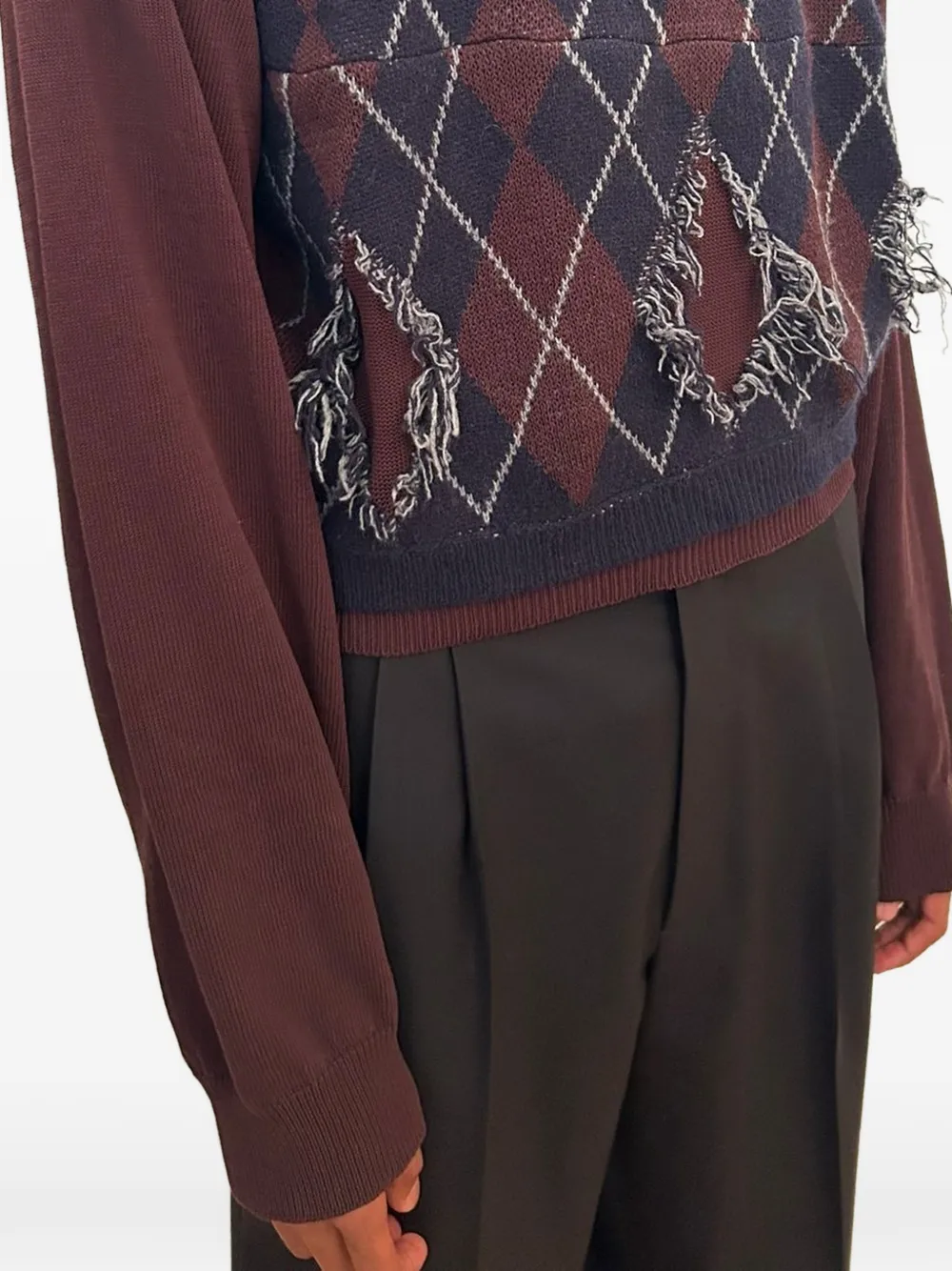 Magliano x 247 Uncle distressed argyle-intarsia sweater - Marrone