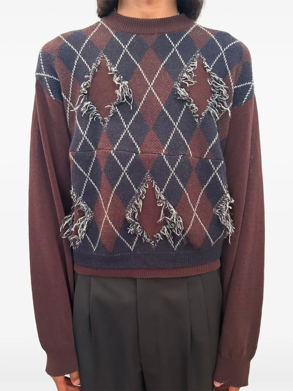 Magliano x 247 Uncle distressed argyle-intarsia sweater - Braun