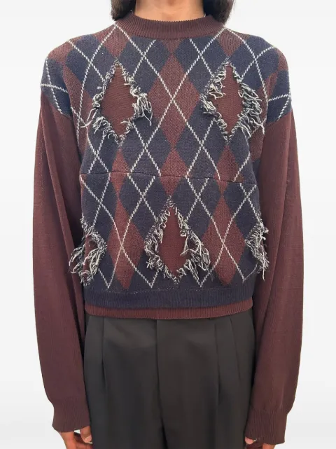 Magliano x 247 Uncle distressed argyle-intarsia sweater