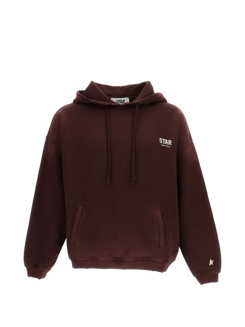 Golden Goose distressed-effect logo-print hoodie - Marrone