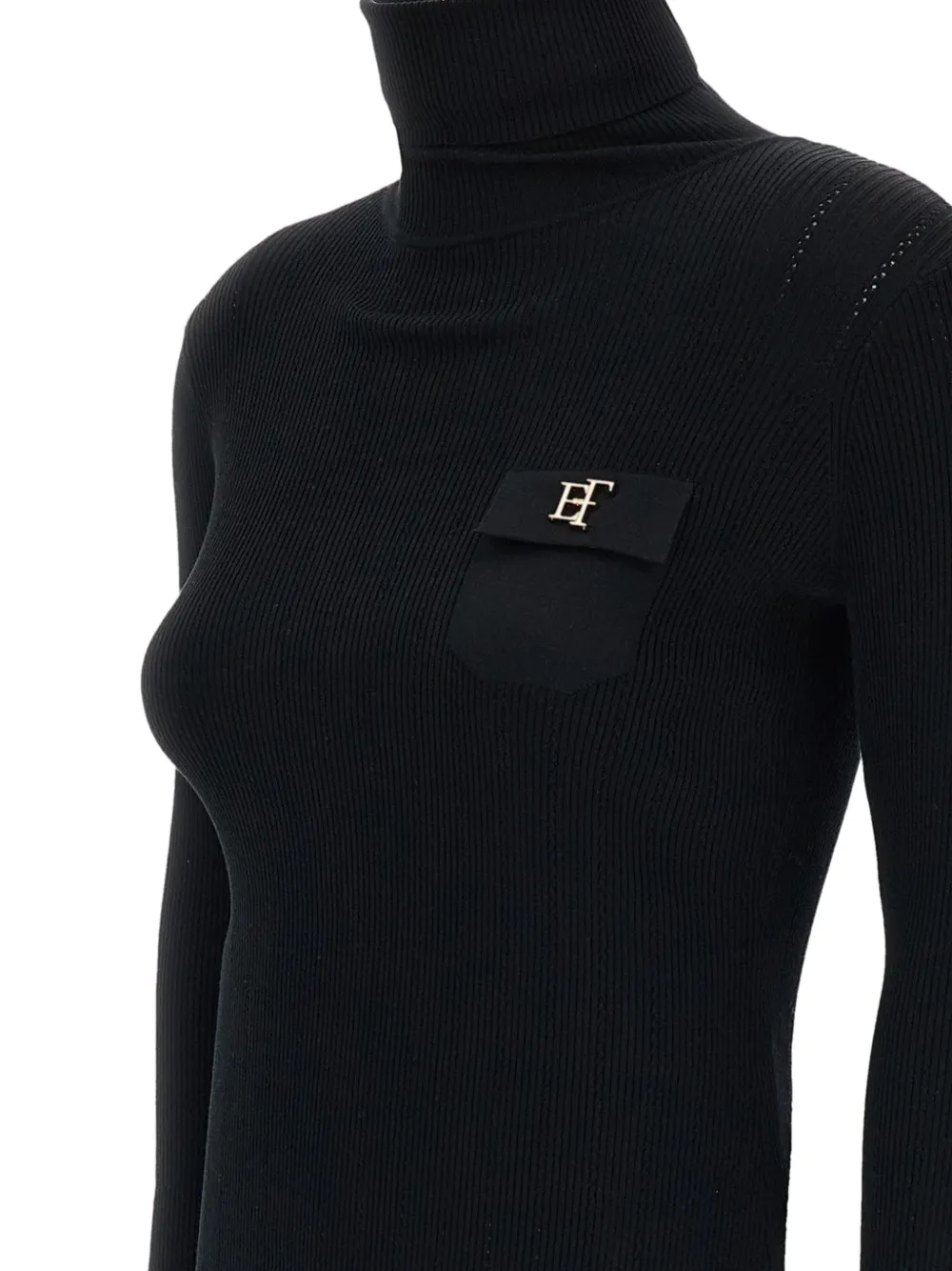 Elisabetta Franchi Ribgebreide coltrui met logo Zwart