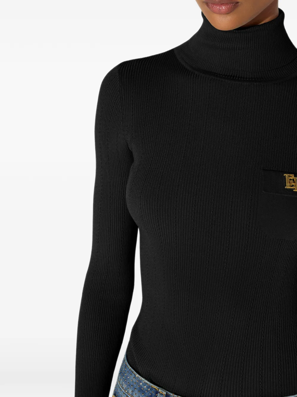 Elisabetta Franchi Ribgebreide coltrui met logo Zwart