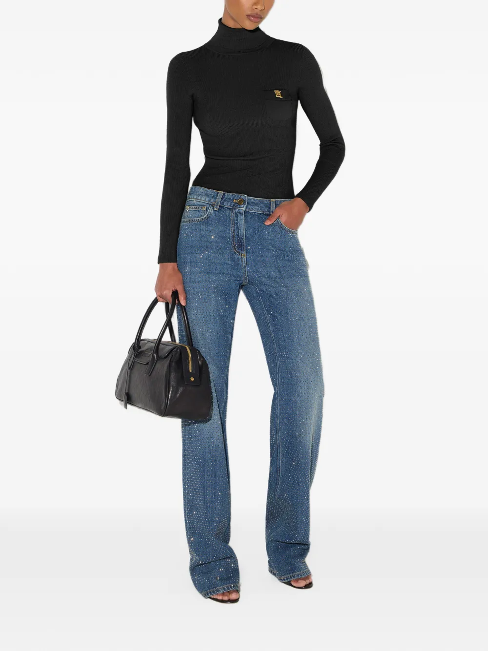 Elisabetta Franchi Ribgebreide coltrui met logo Zwart