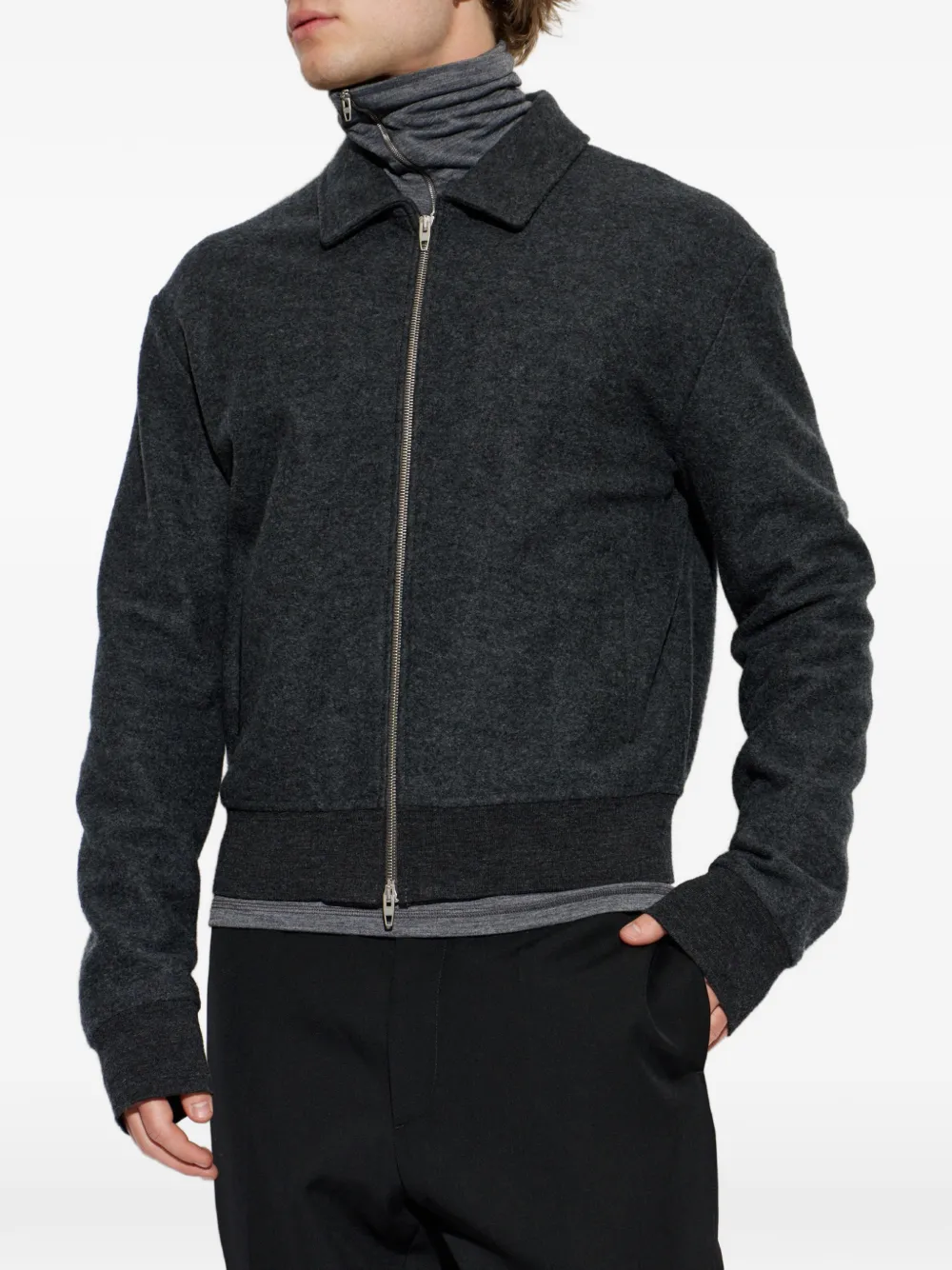 Jil Sander Bomberjack met geribbelde afwerking en rits Grijs