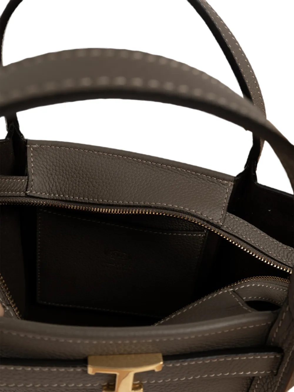 Tod's T Signature Shopping mini-shopper van bewerkt leer met gesp Grijs