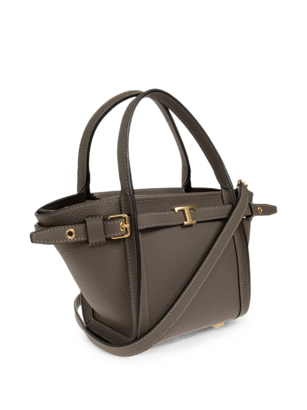 Tod's T Signature Shopping mini-shopper van bewerkt leer met gesp Grijs