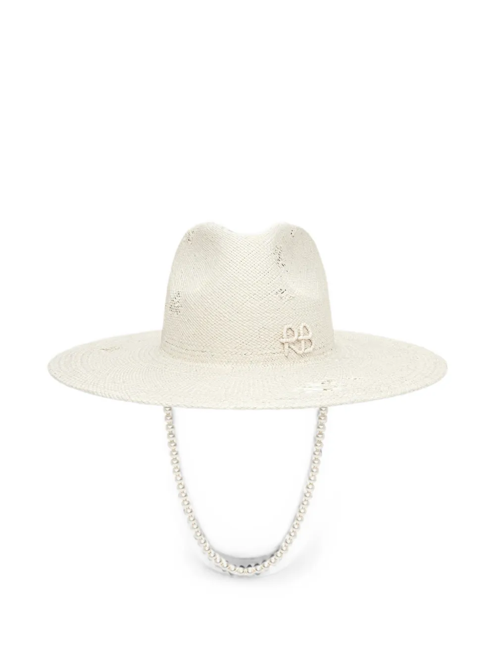 Ruslan Baginskiy Pearl-embellished Distressed Fedora Hat In White
