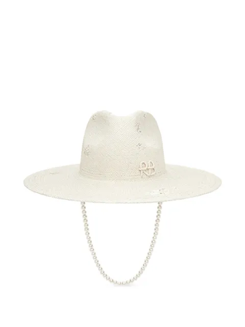Ruslan Baginskiy pearl-embellished distressed fedora hat