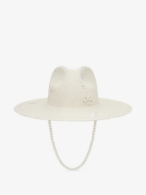 Ruslan Baginskiy pearl-embellished distressed fedora hat